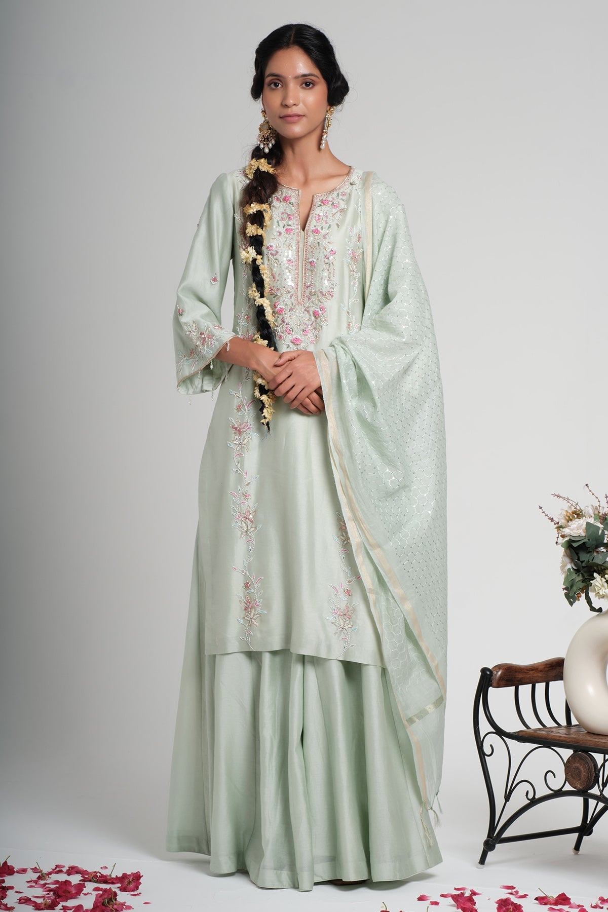 Buy Green Chanderi Silk Sharara Set for women online available at Scrollnshops